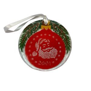 Peggy Karr 3" Fused Glass Santa/Red Holiday Ball 2001 Vintage Christmas Ornament